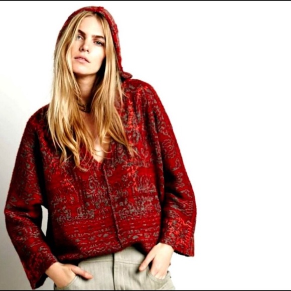 Free People *Ivory/Green Raggy Fairisle Boho Hooded Sweater - Picture 9 of 12